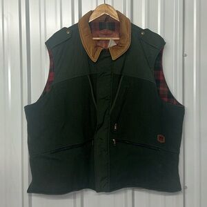 Vintage Woolrich Dark Green Wool Vest Men XXXL Corduroy Collar Outdoor Core